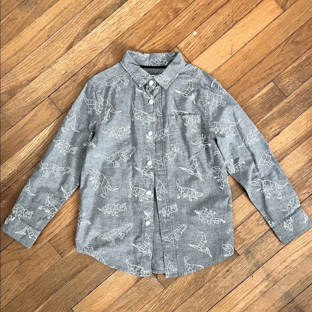 Boys Grey Dinosaur Button Down